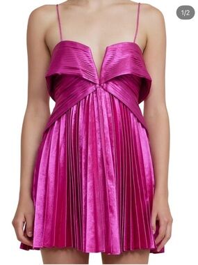 Acler Fuchsia Pleated Mini Dress